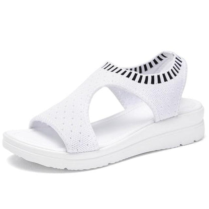 Women's Stevvex white breathable platform sandals with perforated upper and ankle strap on Tampa Home & Garden Store