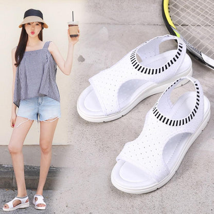 Women sandals Stevvex white breathable perforated upper ankle strap platform sole pair on Tampa Home & Garden Store
