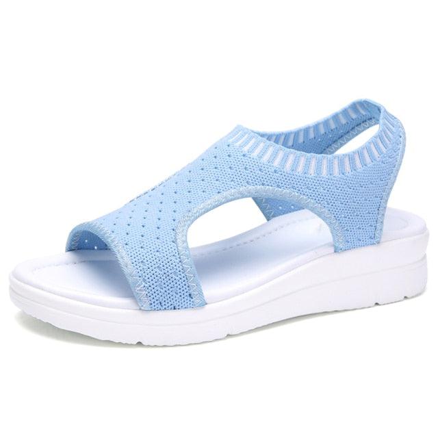 Stevvex women sandals breathable platform with light blue knit upper and white sole on Tampa Home & Garden Store
