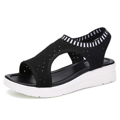 Stevvex Women Sandals black breathable knit upper with perforations, white platform sole on Tampa Home & Garden Store