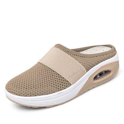 Women beige mesh platform slippers with breathable upper and air cushion sole on Tampa Home & Garden Store