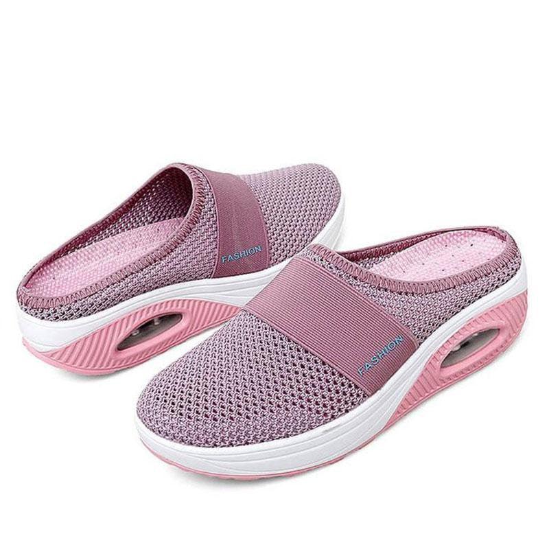 Stevvex women mesh platform slippers in pink breathable slip-ons with air cushion sole on Tampa Home & Garden Store