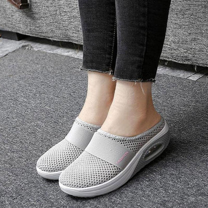 Stevvex women's mesh platform sandals with air-cushion sole in gray on Tampa Home & Garden Store