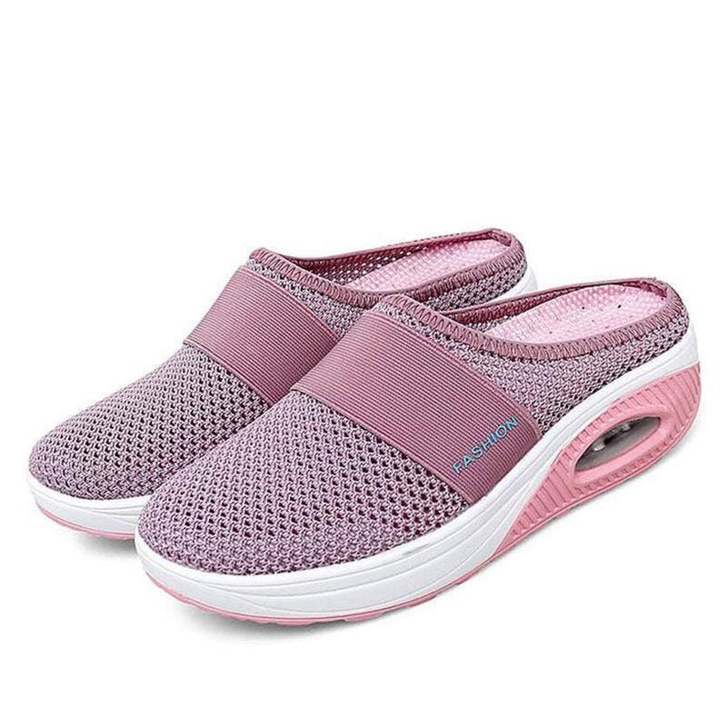 Women Stevvex pink mesh platform sandals with breathable knit upper and air-cushion sole on Tampa Home & Garden Store