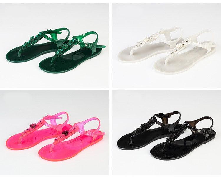 Stevvex women's flower T-strap sandals in green, white, pink and black (4 colors) on Tampa Home & Garden Store