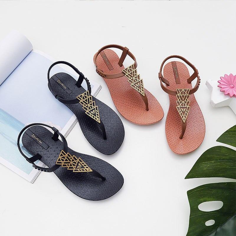 Women Sandals Stevvex with geometric gold lattice T-strap; four color options on Tampa Home & Garden Store