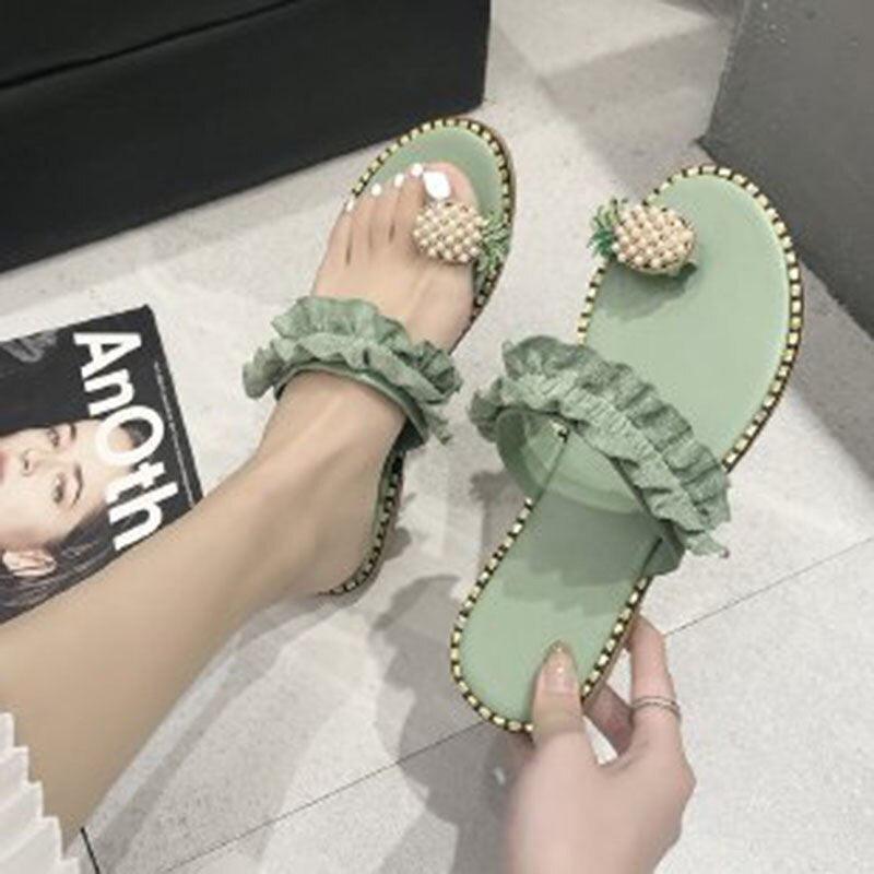 Stevvex mint green pineapple beaded sandals with ruffle straps open-toe pair on Tampa Home & Garden Store
