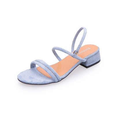 Stevvex women's blue suede sandals with open toe and back ankle strap, low block heel on Tampa Home & Garden Store