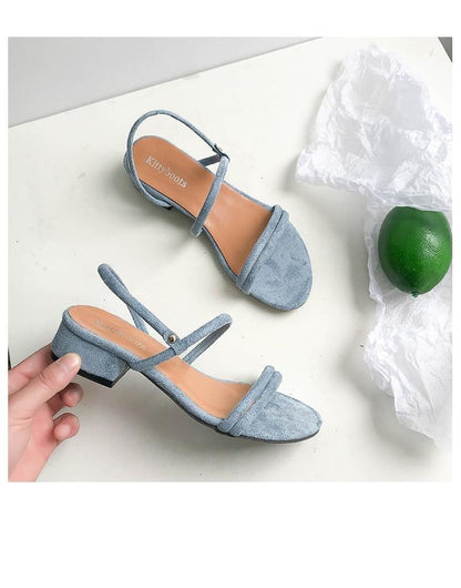 Stevvex women blue suede open-toe sandals with back ankle strap, low block heel on Tampa Home & Garden Store