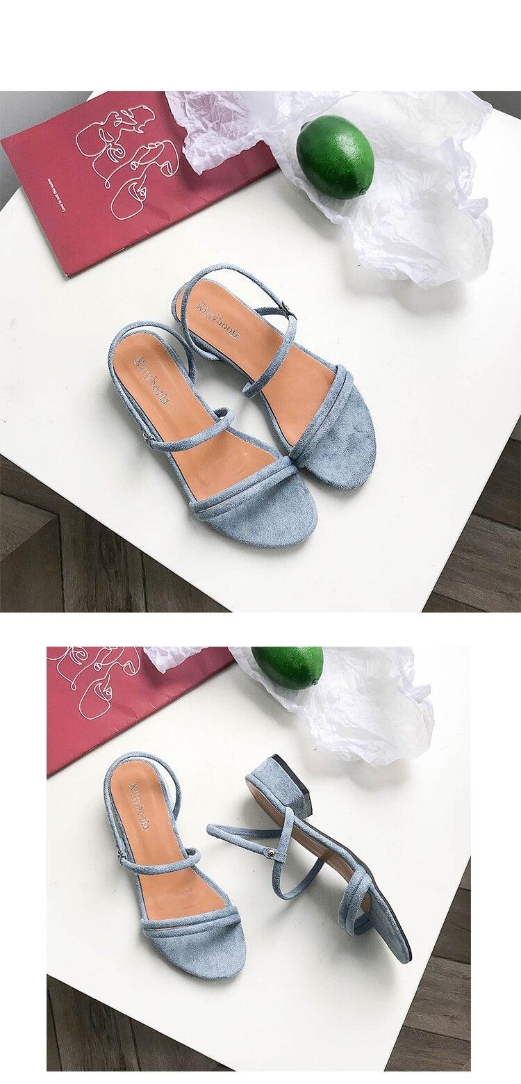 Stevvex blue suede sandals with open toe and back strap, adjustable straps, flat heel on Tampa Home & Garden Store