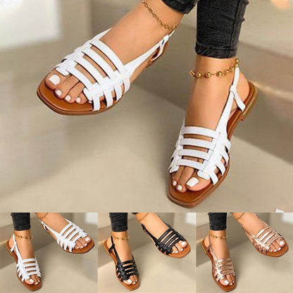 Stevvex women's white strappy hollow-out open-toe sandals with adjustable slingback on Tampa Home & Garden Store