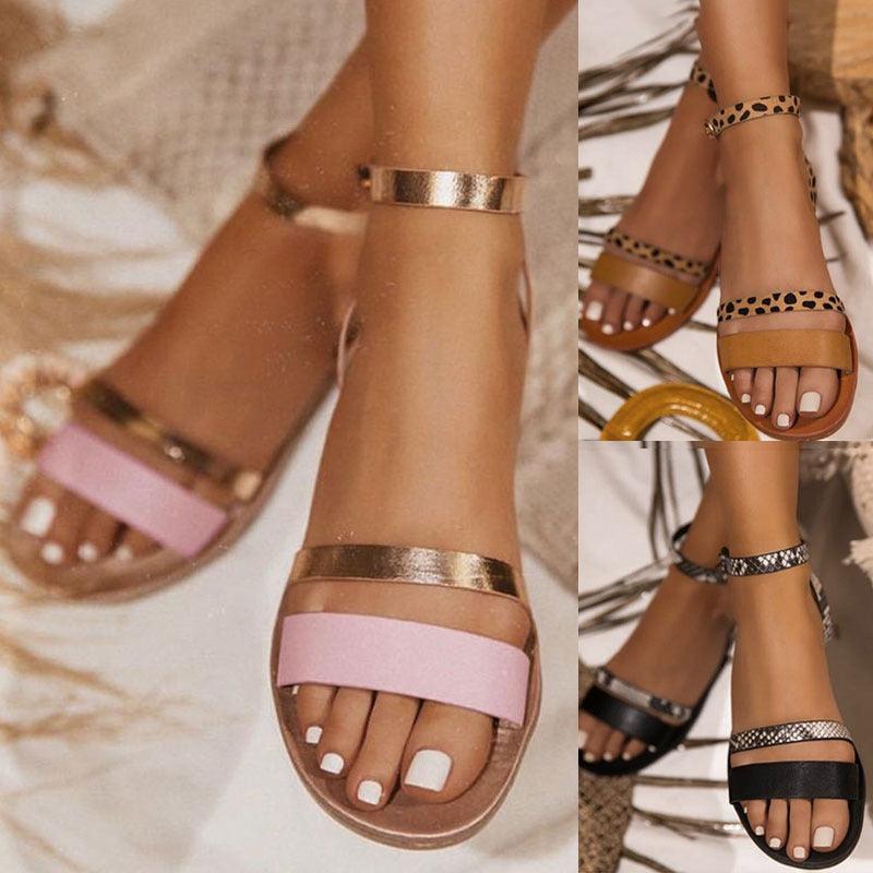 Stevvex Women Sandals Summer Hollow Out Open Toe Strappy Flats, 4 colorways, ankle strap on Tampa Home & Garden Store