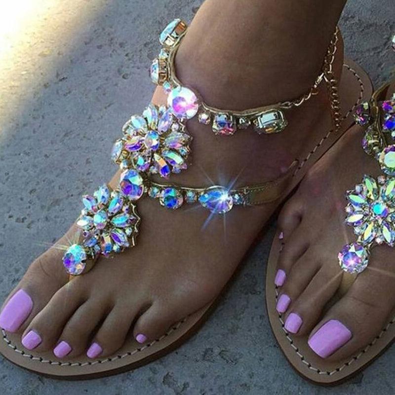 Stevvex women sandals open-toe T-strap crystals tan sole gold straps on Tampa Home & Garden Store on Tampa Home & Garden Store