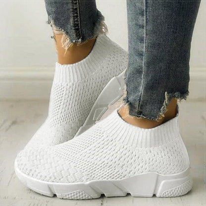 Women slip-on white knit sneakers with breathable mesh and chunky sole Stevvex on Tampa Home & Garden Store