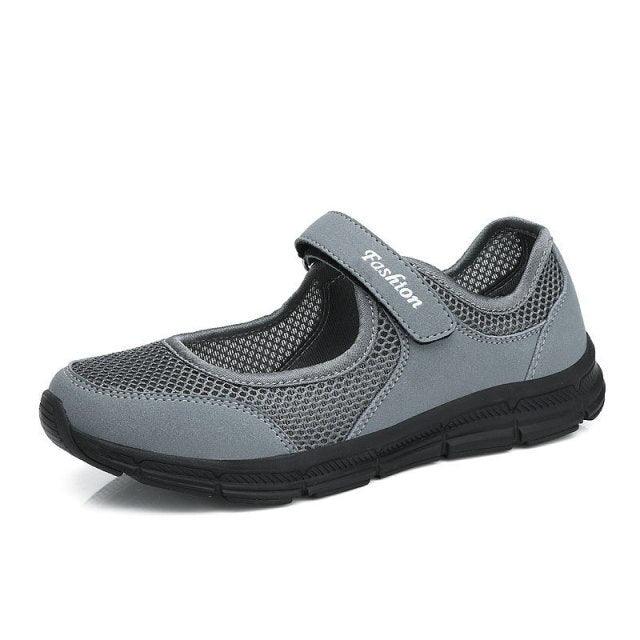 Women sneakers Stevvex gray breathable mesh slip-on with strap casual espadrille style on Tampa Home & Garden Store