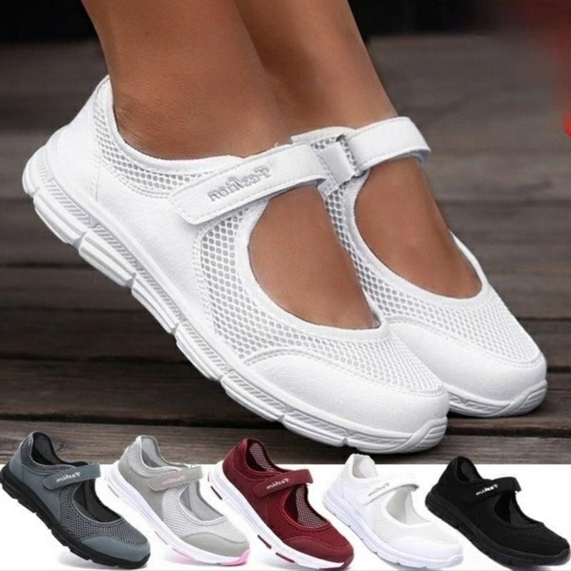 Stevvex women's mesh sneakers with Velcro strap, white slip-on casual shoes on Tampa Home & Garden Store