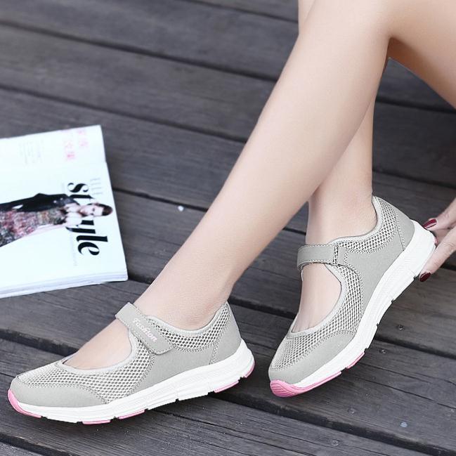 Women mesh sneakers Stevvex pair with breathable beige uppers and pink outsole accents on Tampa Home & Garden Store