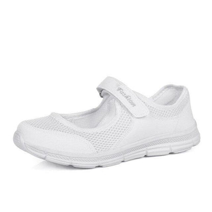 Stevvex women white mesh slip-on sneakers with Velcro strap, breathable casual work shoes on Tampa Home & Garden Store