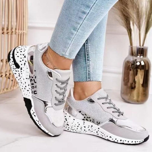 Stevvex leopard lace-up sneakers, silver-gray upper, speckled midsole on Tampa Home & Garden Store