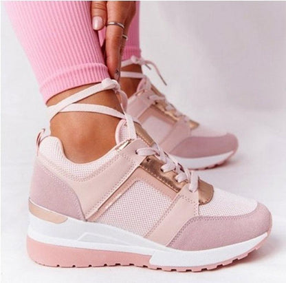 Stevvex women sneakers pink lace-up mesh panels with chunky height-boosting sole on Tampa Home & Garden Store