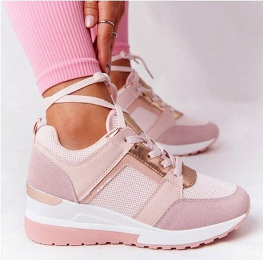 Stevvex women sneakers pink lace-up mesh panels with chunky height-boosting sole on Tampa Home & Garden Store