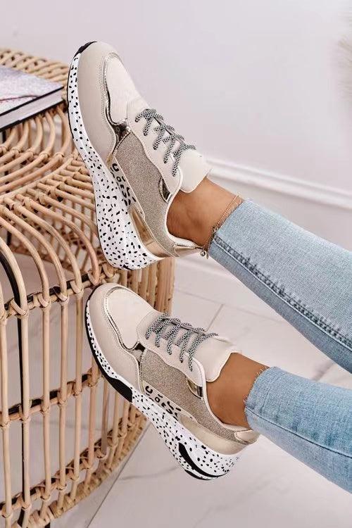 Women sneakers Stevvex beige lace-up vulcanized with speckled platform sole on Tampa Home & Garden Store