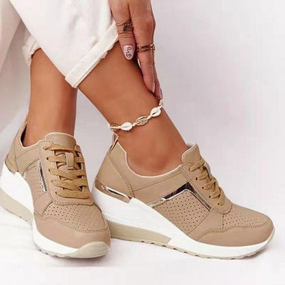 Stevvex beige lace-up sneakers with metallic side panel and white sole on Tampa Home & Garden Store
