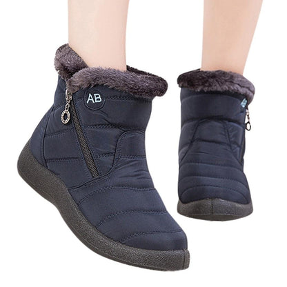 Women snow boots navy quilted fur-lined ankle boot with side zip anti-slip sole on Tampa Home & Garden Store