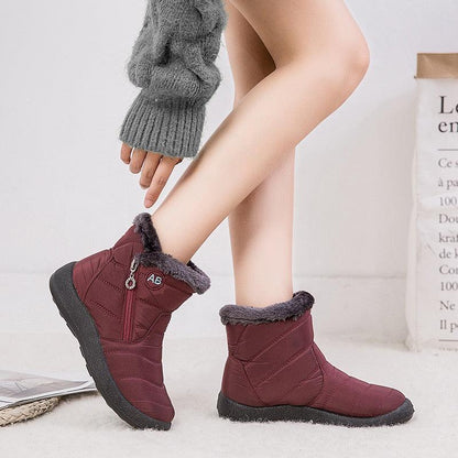 Stevvex burgundy snow boots warm short fur plush ankle boots with zip, fur-lined, waterproof on Tampa Home & Garden Store