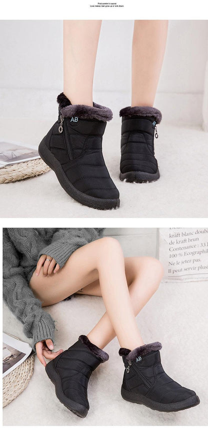 Stevvex women black snow boots with plush fur lining, side zip, anti-slip sole on Tampa Home & Garden Store