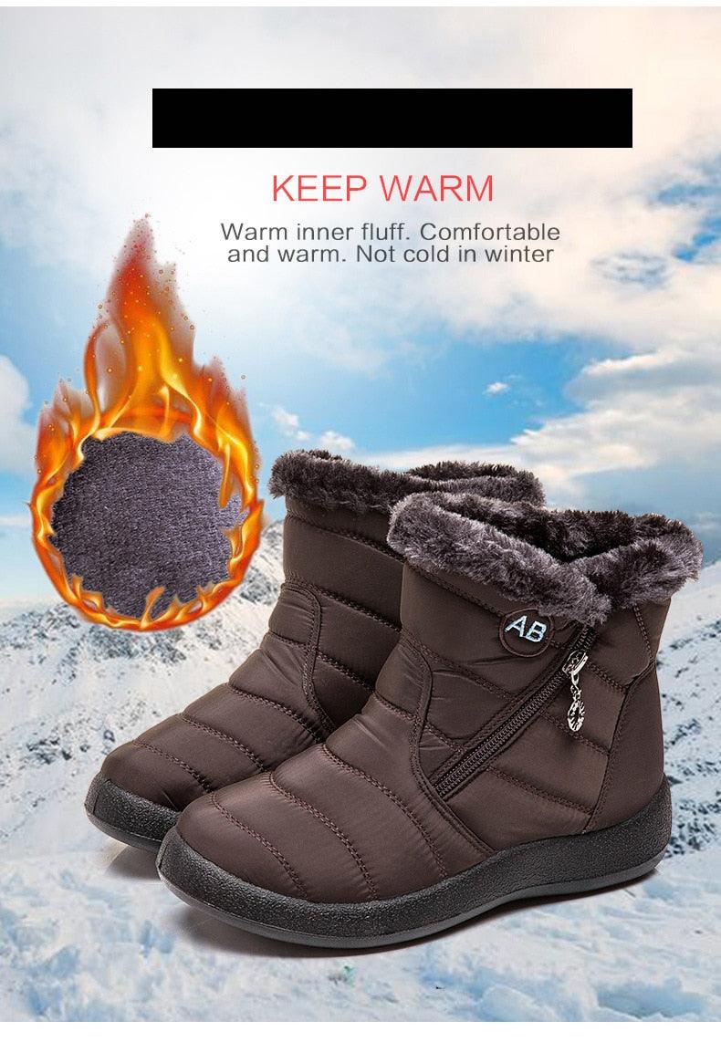 Stevvex women's brown fur-lined snow boots with side zipper, ankle-height warmth on Tampa Home & Garden Store