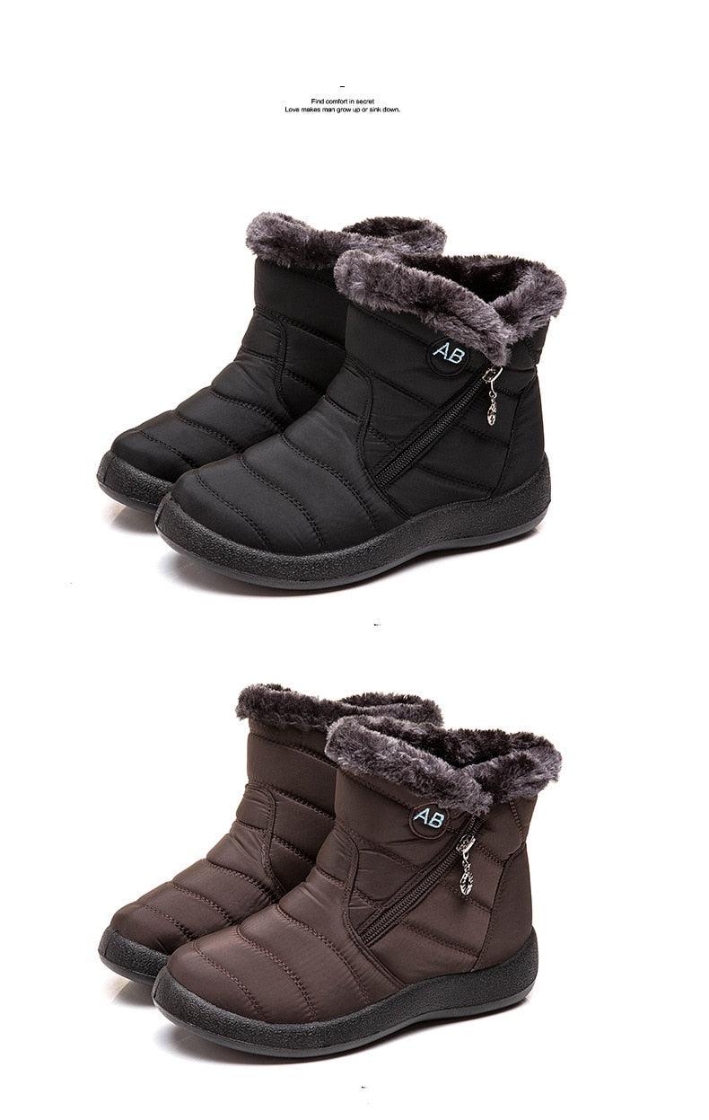 Stevvex womens snow boots warm fur-lined ankle boots with zip black & brown, 2 pairs on Tampa Home & Garden Store