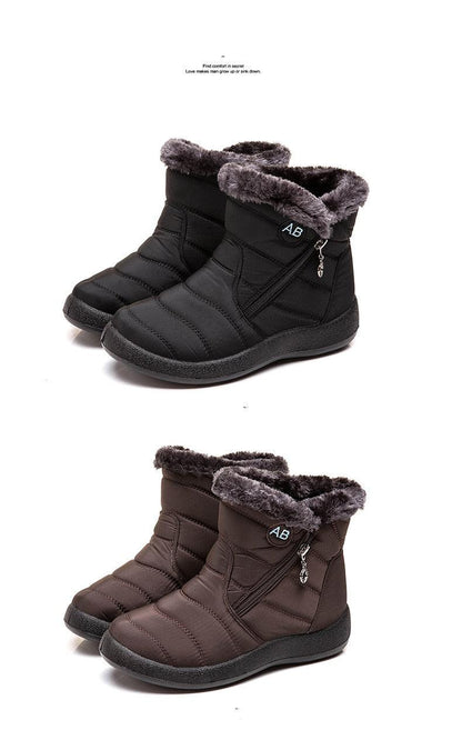 Stevvex womens snow boots warm fur-lined ankle boots with zip black & brown, 2 pairs on Tampa Home & Garden Store