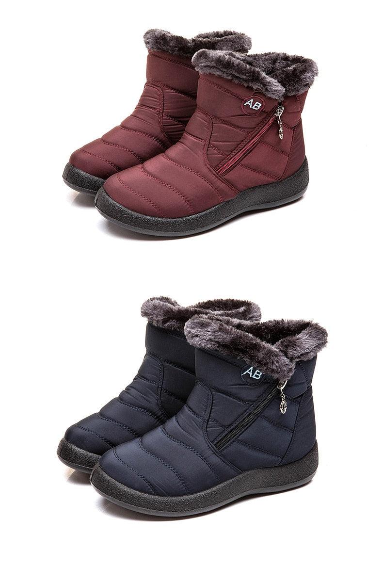 Women Snow Boots Stevvex burgundy and navy fur-lined ankle boots with zipper anti-slip sole on Tampa Home & Garden Store