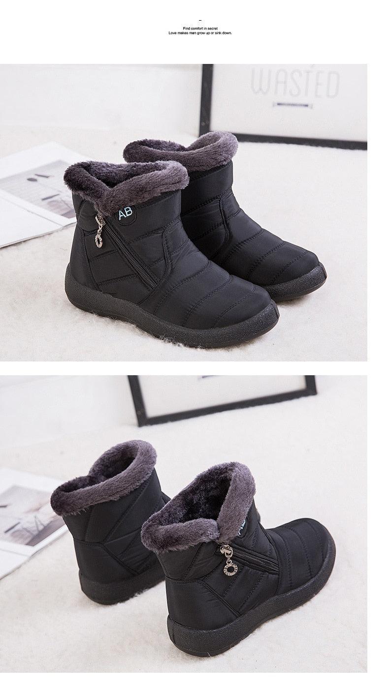 Women's Stevvex black fur-lined snow boots with side zip on Tampa Home & Garden Store