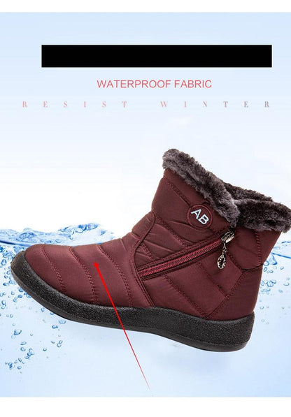 Women snow boots burgundy with plush fur lining, side zip, waterproof anti-slip sole by Stevvex on Tampa Home & Garden Store