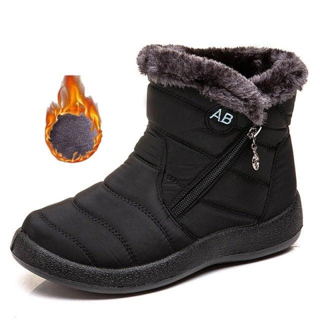 Stevvex women snow boots black fur-lined ankle boot with side zip waterproof anti-slip sole on Tampa Home & Garden Store