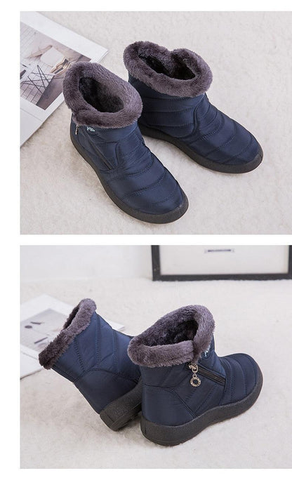 Stevvex women's snow boots navy blue fur-lined ankle boots with zip, quilted exterior, anti-slip sole on Tampa Home & Garden Store
