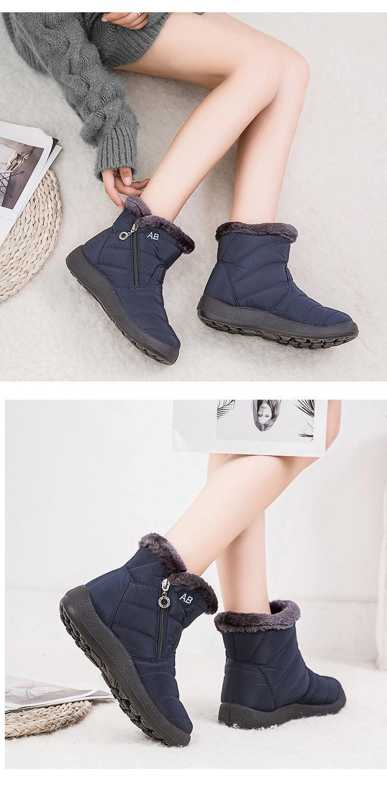 Stevvex navy blue women snow boots with fur lining AB zip closure and anti-slip outsole on Tampa Home & Garden Store