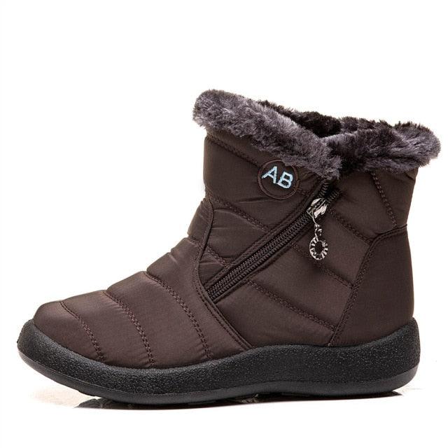 Women Snow Boots Stevvex brown warm with faux fur lining, side zip, anti-slip waterproof sole on Tampa Home & Garden Store