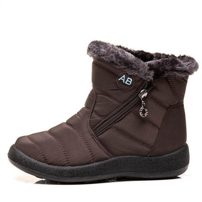 Women Snow Boots Stevvex brown warm with faux fur lining, side zip, anti-slip waterproof sole on Tampa Home & Garden Store