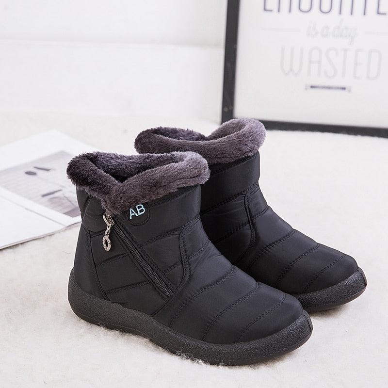 Stevvex women's snow boots black fur-lined with side zipper anti-slip waterproof sole on Tampa Home & Garden Store