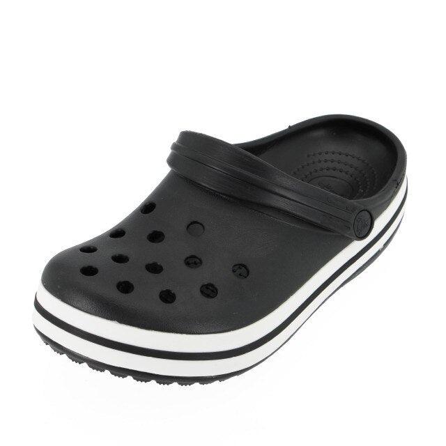 Stevvex women's black platform garden clogs with breathable holes and white striped sole on Tampa Home & Garden Store