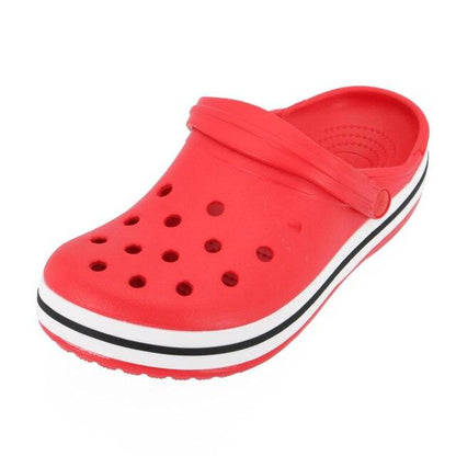 Stevvex red women's beach clog, breathable perforated garden slip-on with striped sole on Tampa Home & Garden Store