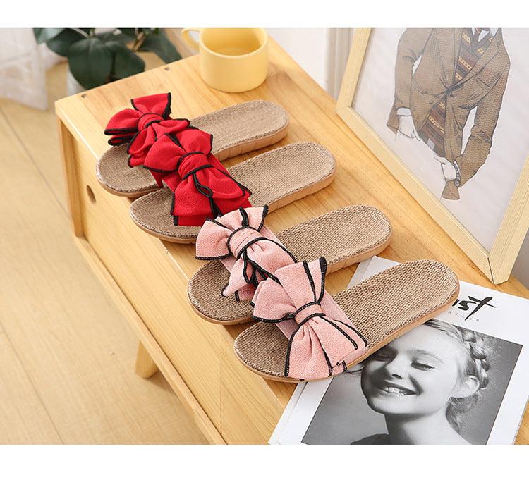 Women Casual Linen Slippers with bow details in red and pink, two pairs by Stevvex on Tampa Home & Garden Store