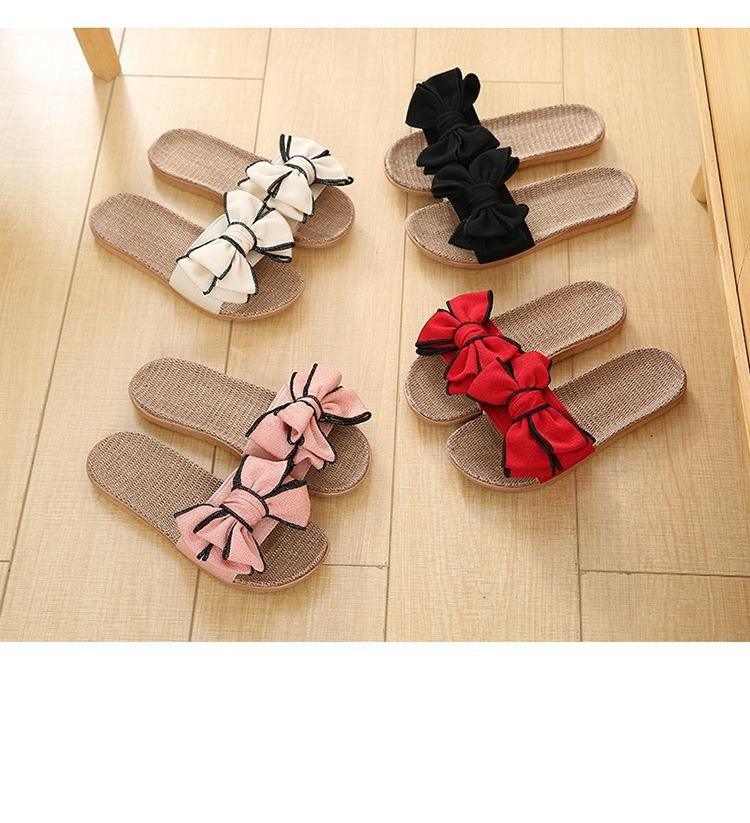 Women Casual Linen Slippers with Bow Details by Stevvex in white black pink red beige on Tampa Home & Garden Store