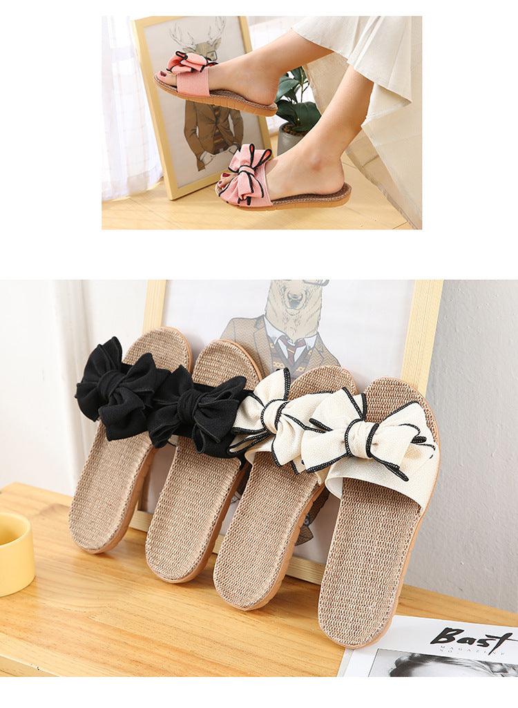 Women Casual Linen Slippers and Bow Details