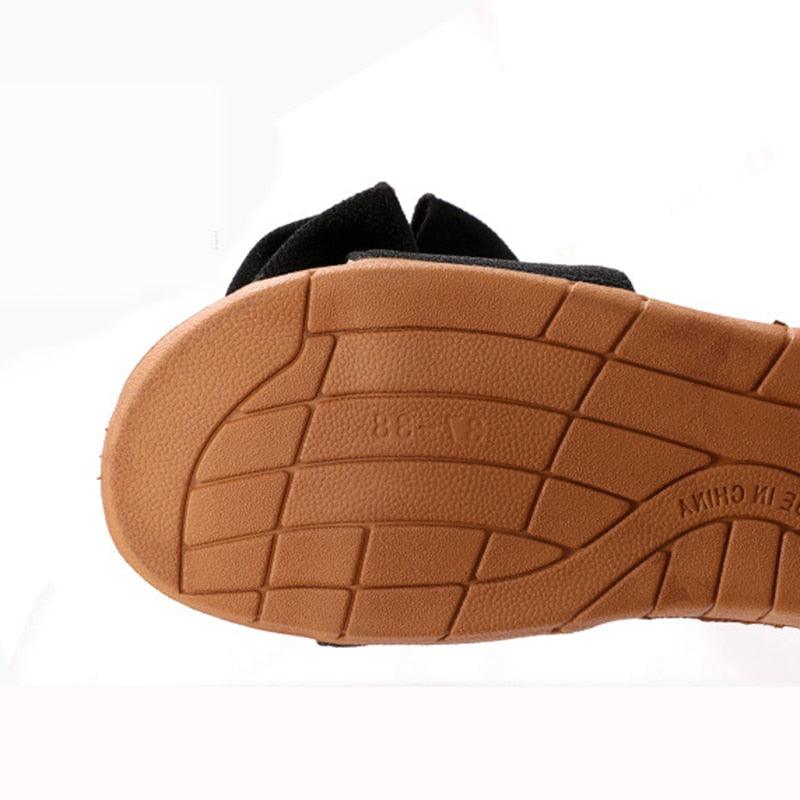 Women Summer Casual Slides tan sole black straps textured outsole for grip on Tampa Home & Garden Store