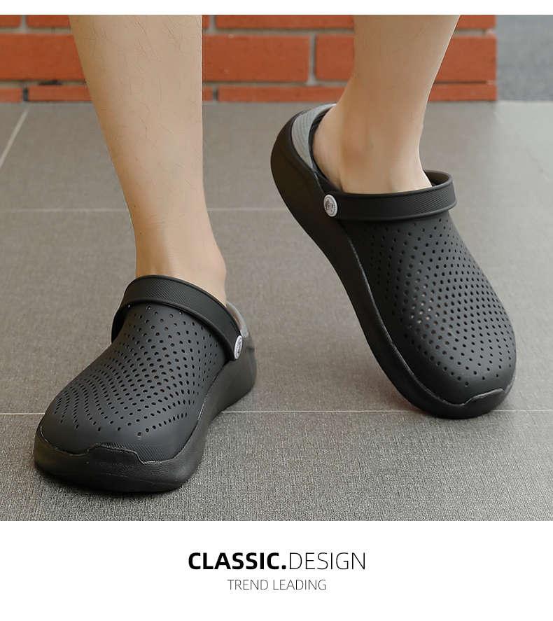 Stevvex black perforated slip-on slippers with heel strap, pair of casual garden clogs on Tampa Home & Garden Store