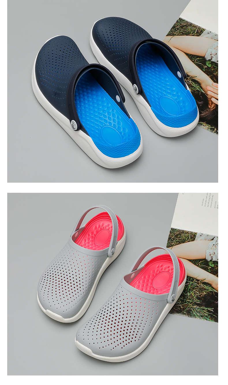 Stevvex women's perforated slip-on garden clogs with heel strap navy/blue and gray/pink on Tampa Home & Garden Store